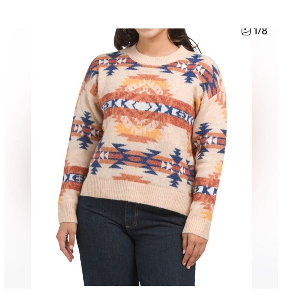 Lucky Brand crew neck southwestern sweater, women's size L